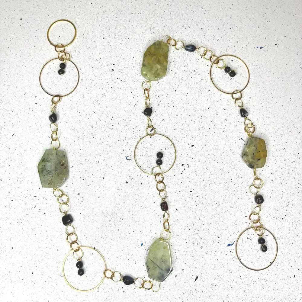 Prehnite Black Onyx Beads Gemstone Wall Hang Unconditional Love & Protection